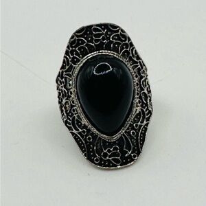 Black and Silvertone Women's Ring
